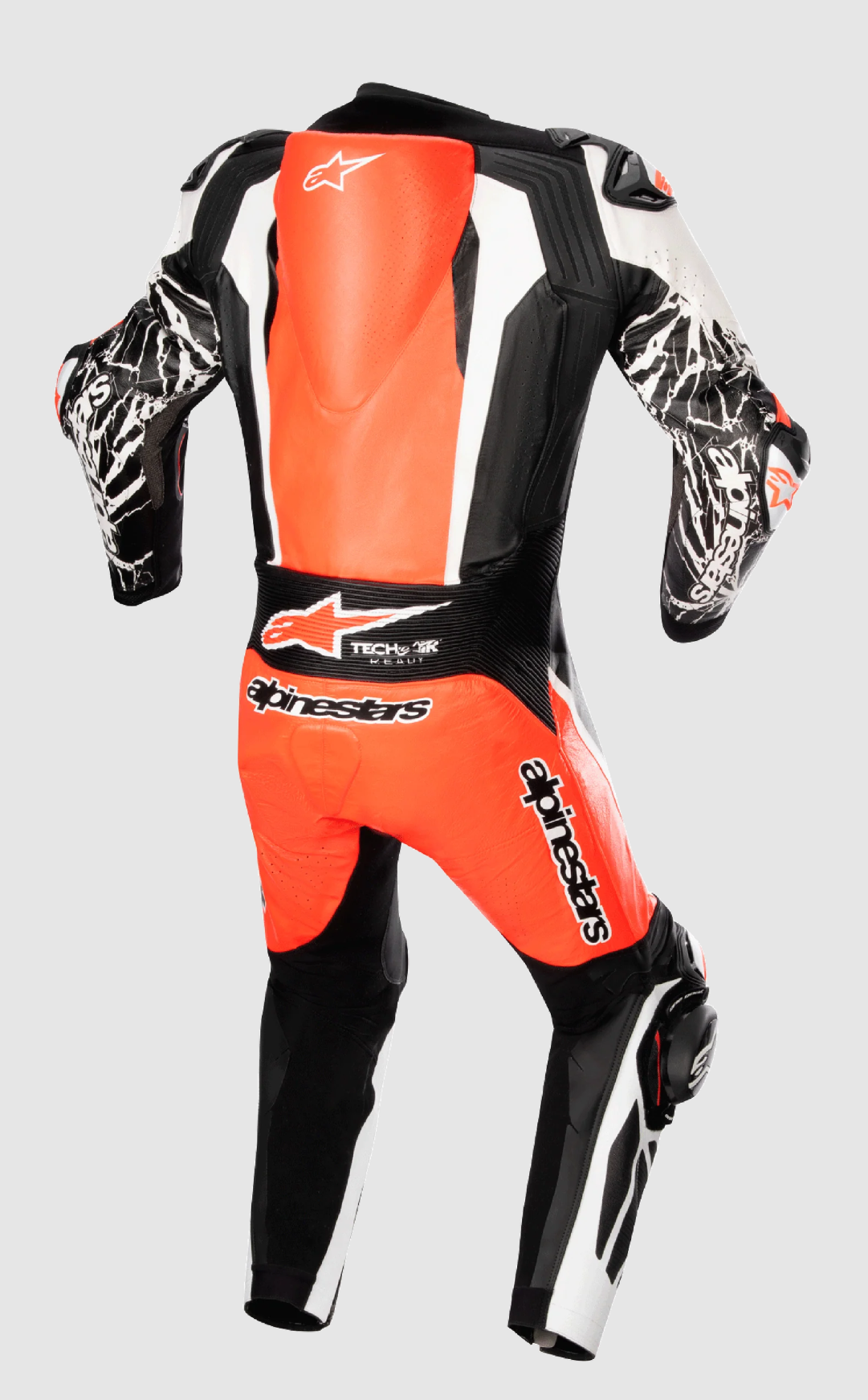 Racing Absolute v2 1-Piece Leather Suit - Black/White/Red Fluo