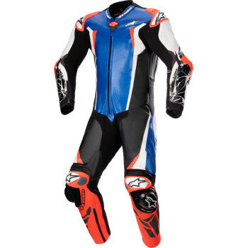 Racing Absolute v2 1-Piece Leather Suit - Metallic Blue/Black/White/Red Fluo