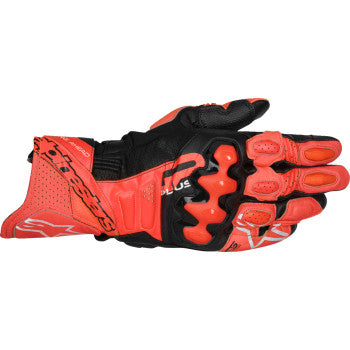 GP Plus R V3 Leather Gloves - Bright Red/Fluo Red/Black